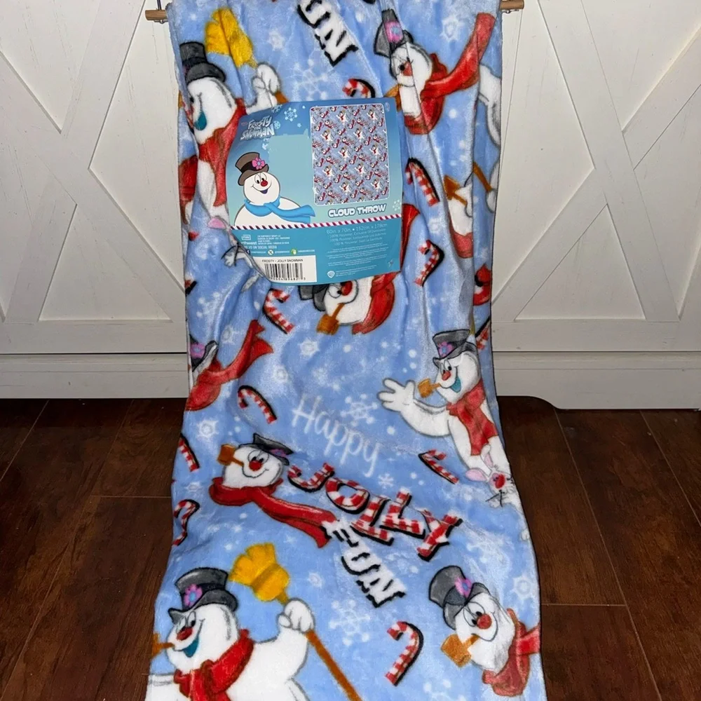 Frosty the Snowman Blue Plush Throw Blanket